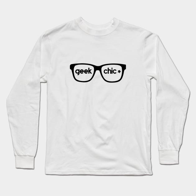 Geek Chic Nerdy Black Glasses Long Sleeve T-Shirt by VicEllisArt